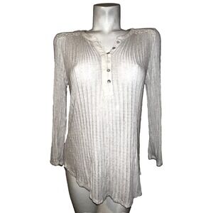 Lucky Brand Womens Ivory Ribbed Henley Top Crochet Lace Detail Size M